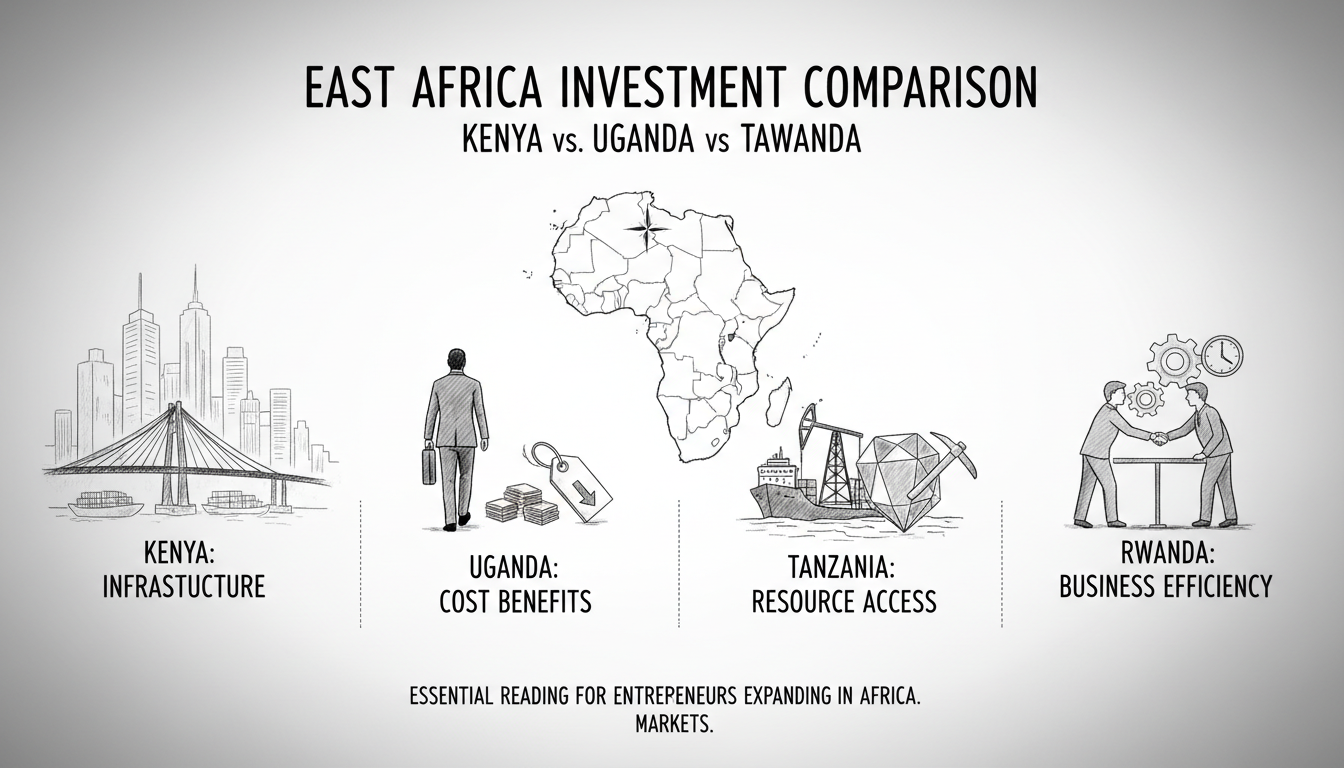 Illustration for East Africa Investment Comparison: Kenya vs Uganda vs Tanzania vs Rwanda