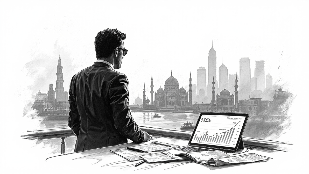 Egyptian entrepreneurs reviewing business funding documents and financial charts