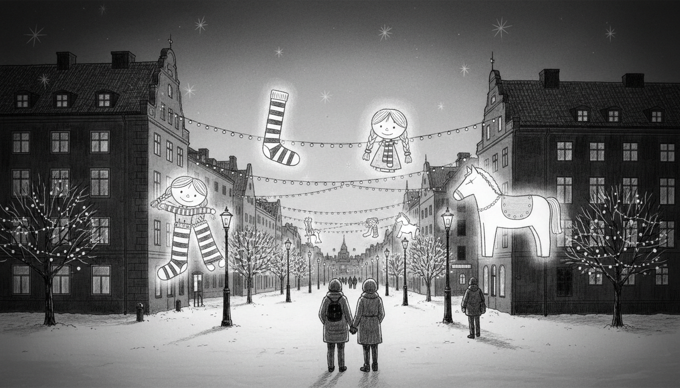 Stockholm Christmas Lights Illuminate City with Pippi Longstocking Theme