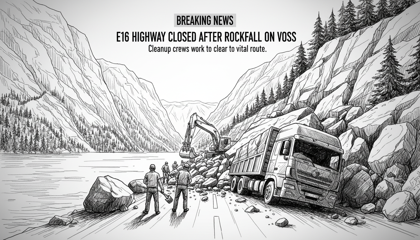 E16 Highway Closed After Rockfall on Voss