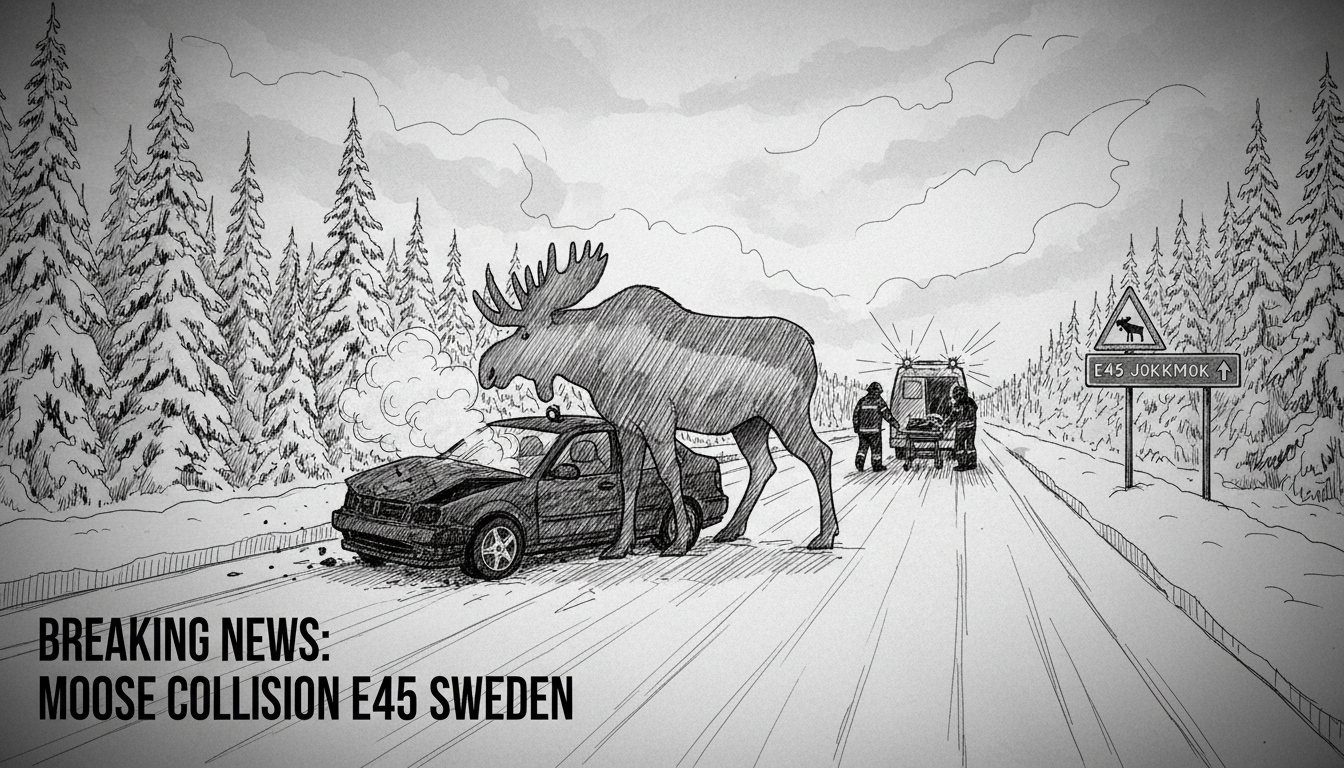 Moose Collision on Swedish Highway North of Jokkmokk Sends Driver to Hospital