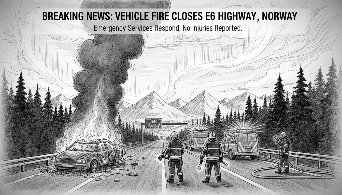 Vehicle Fire Closes E6 Highway in Eastern Norway