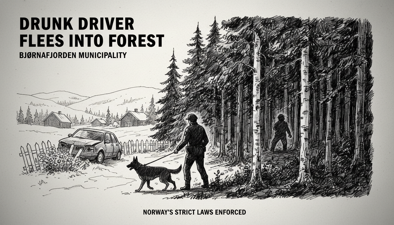 Drunk Driver Flees into Forest After Hitting Car in Bjørnafjorden Municipality