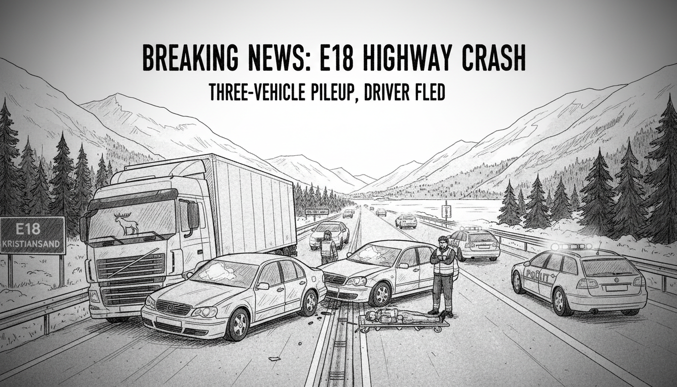 Three-Vehicle Crash on E18 Highway in Kristiansand