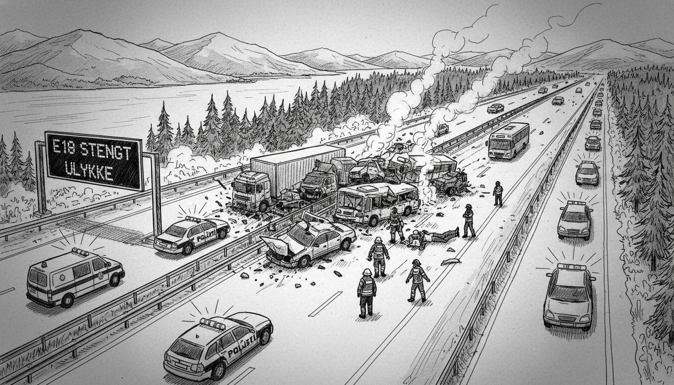 E18 Highway Partially Closed South of Drammen After Multi-Vehicle Crash