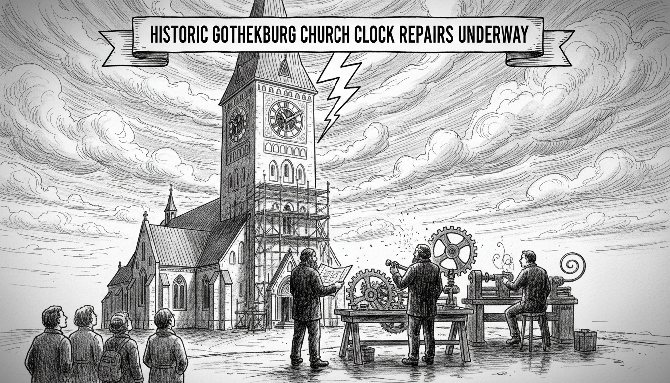Historic Gothenburg Church Clock Repairs Underway