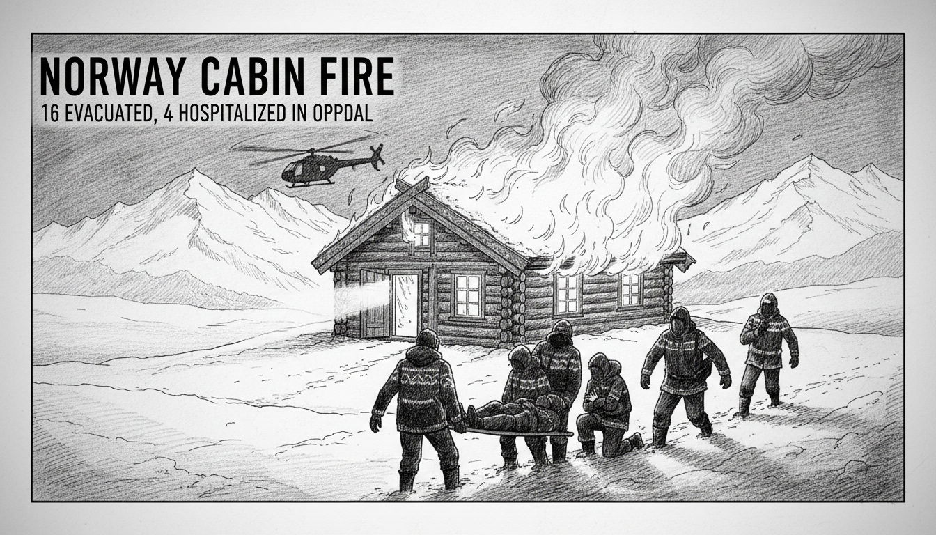 Norway Cabin Fire: 16 Evacuated, 4 Hospitalized in Oppdal