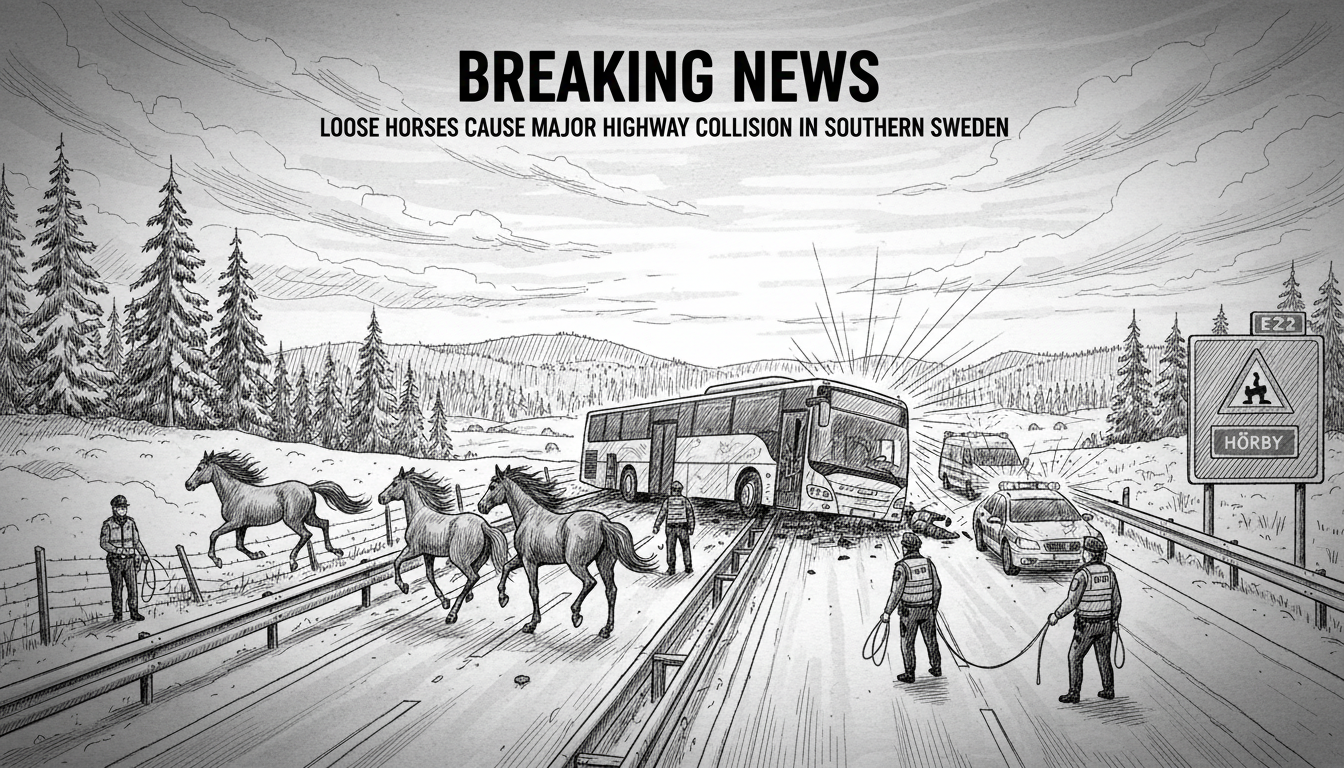 Loose Horses Cause Major Highway Collision in Southern Sweden
