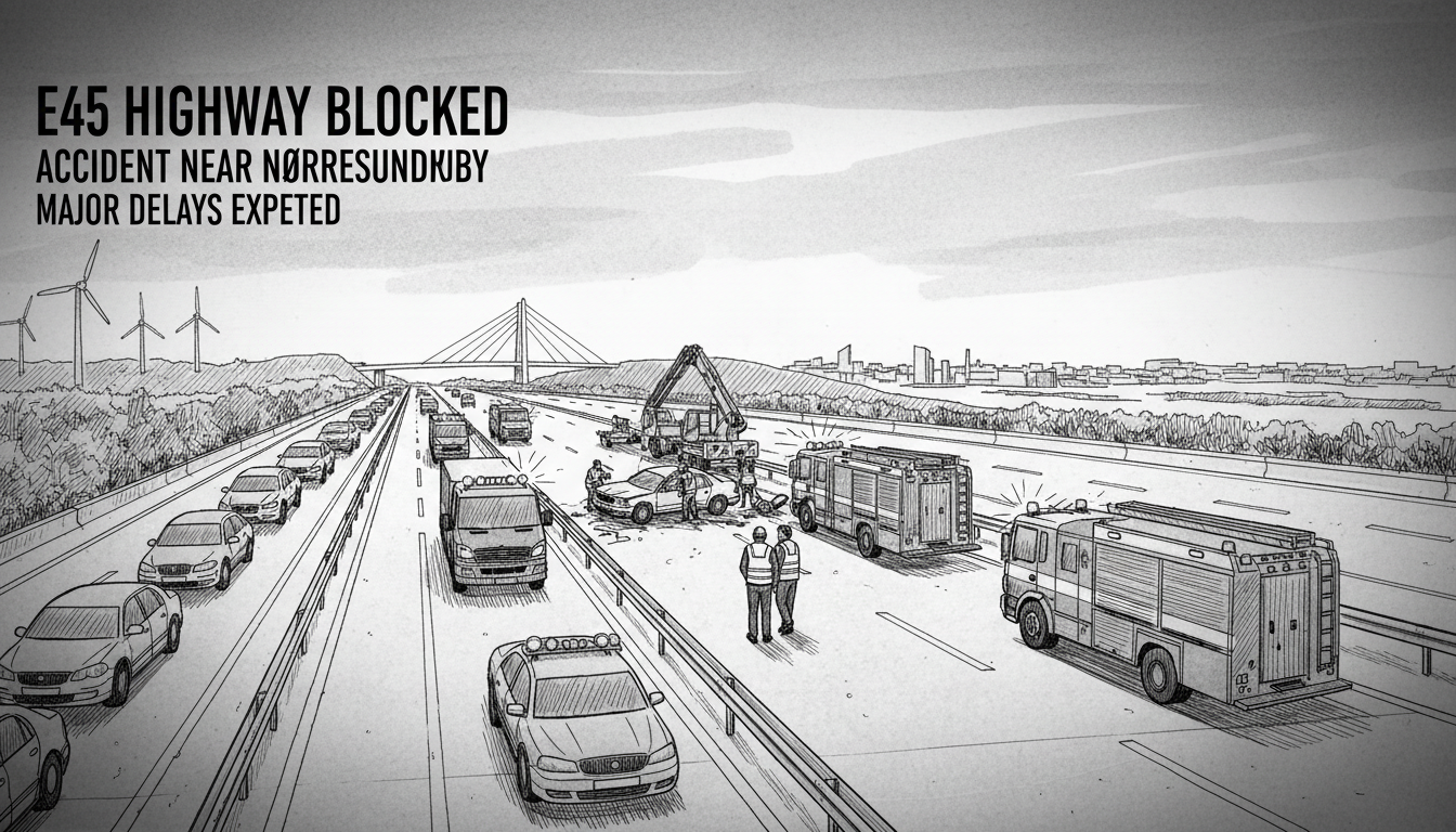 Accident Blocks Lanes on E45 Highway Near Nørresundby