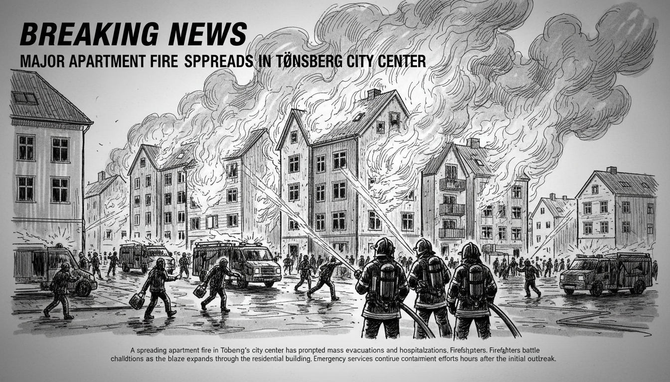 Major Apartment Fire Spreads in Tønsberg City Center