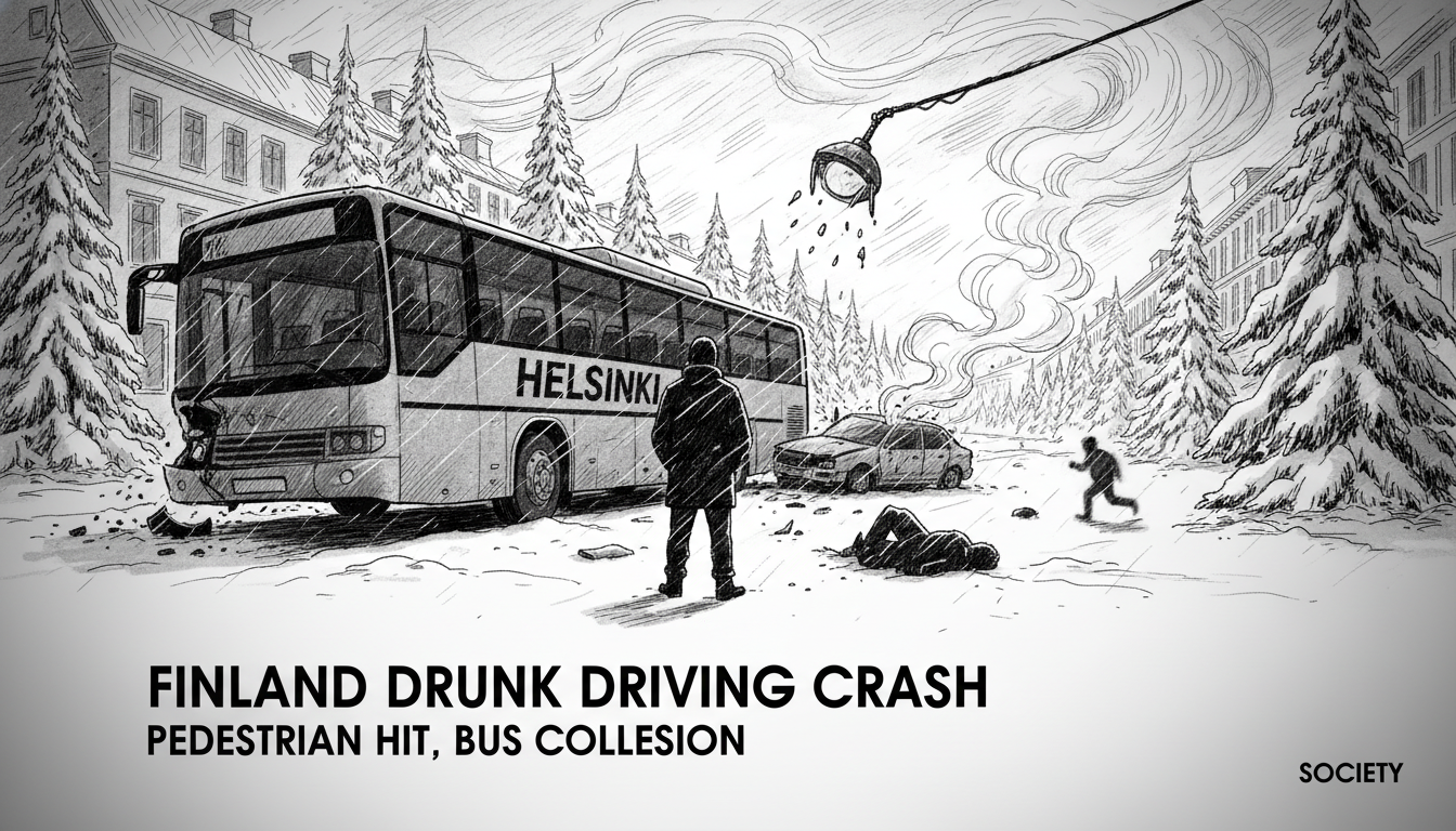 Finland Drunk Driving Crash: Pedestrian Hit, Bus Collision
