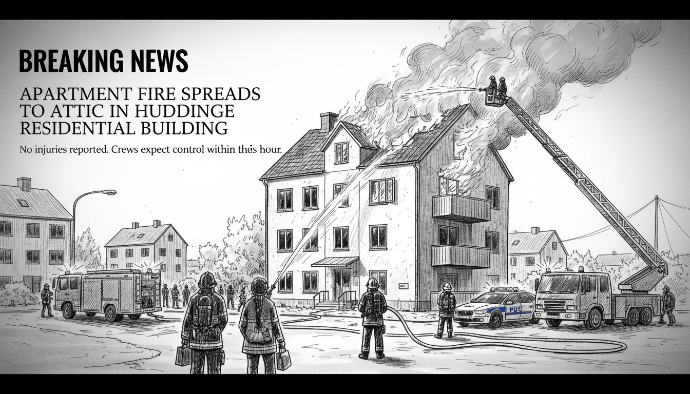 Apartment Fire Spreads to Attic in Huddinge Residential Building