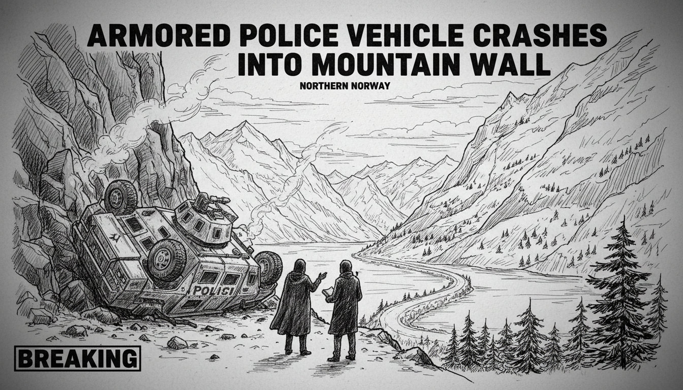 Armored Police Vehicle Crashes into Mountain Wall in Northern Norway