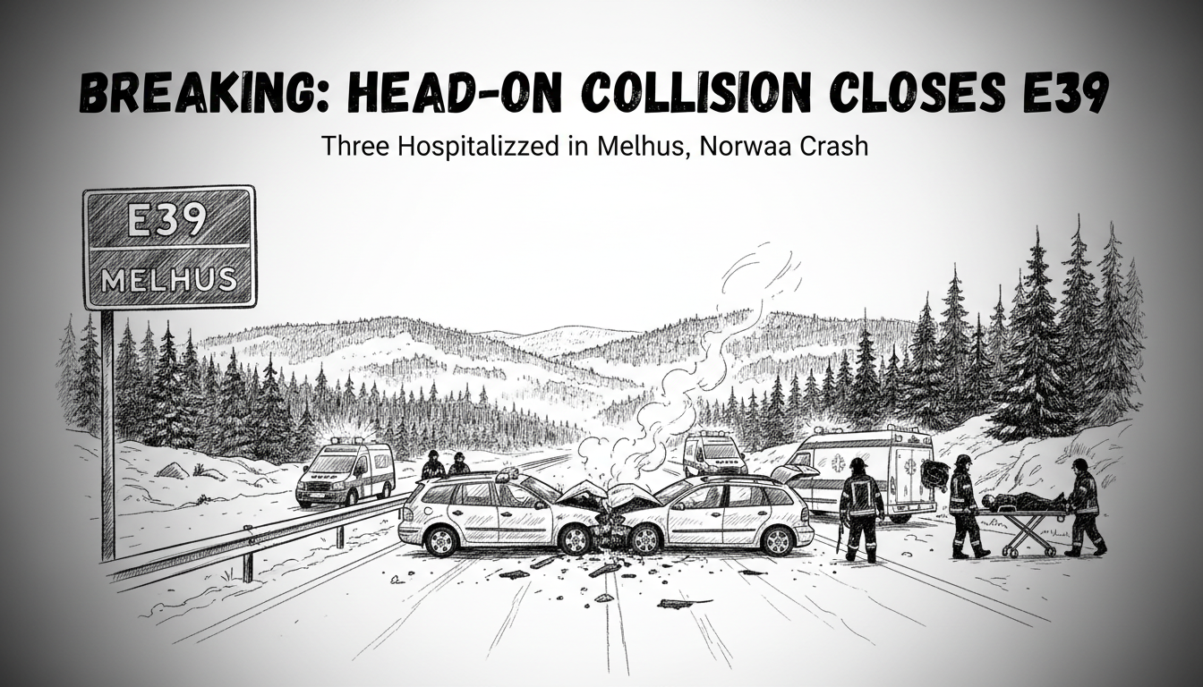 Head-On Collision Closes E39 Highway in Melhus