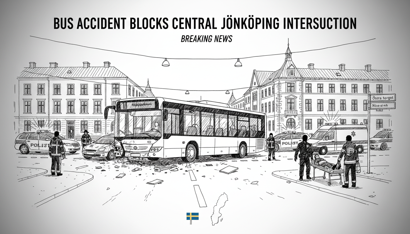 Bus Accident Blocks Central Jönköping Intersection