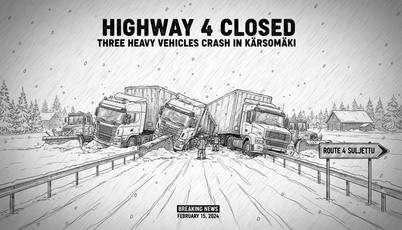 Highway 4 Closed After Three Heavy Vehicles Crash in Kärsämäki