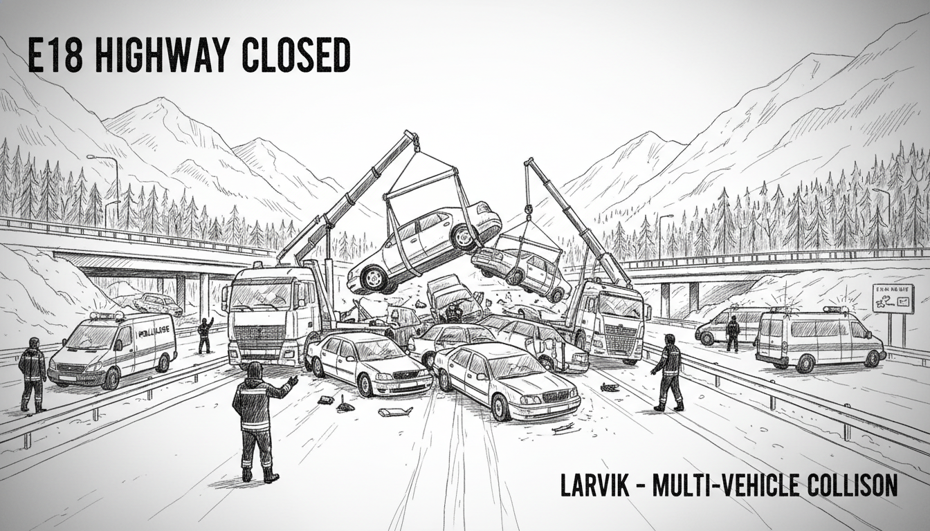 Multi-Vehicle Collision Closes E18 Highway Near Larvik