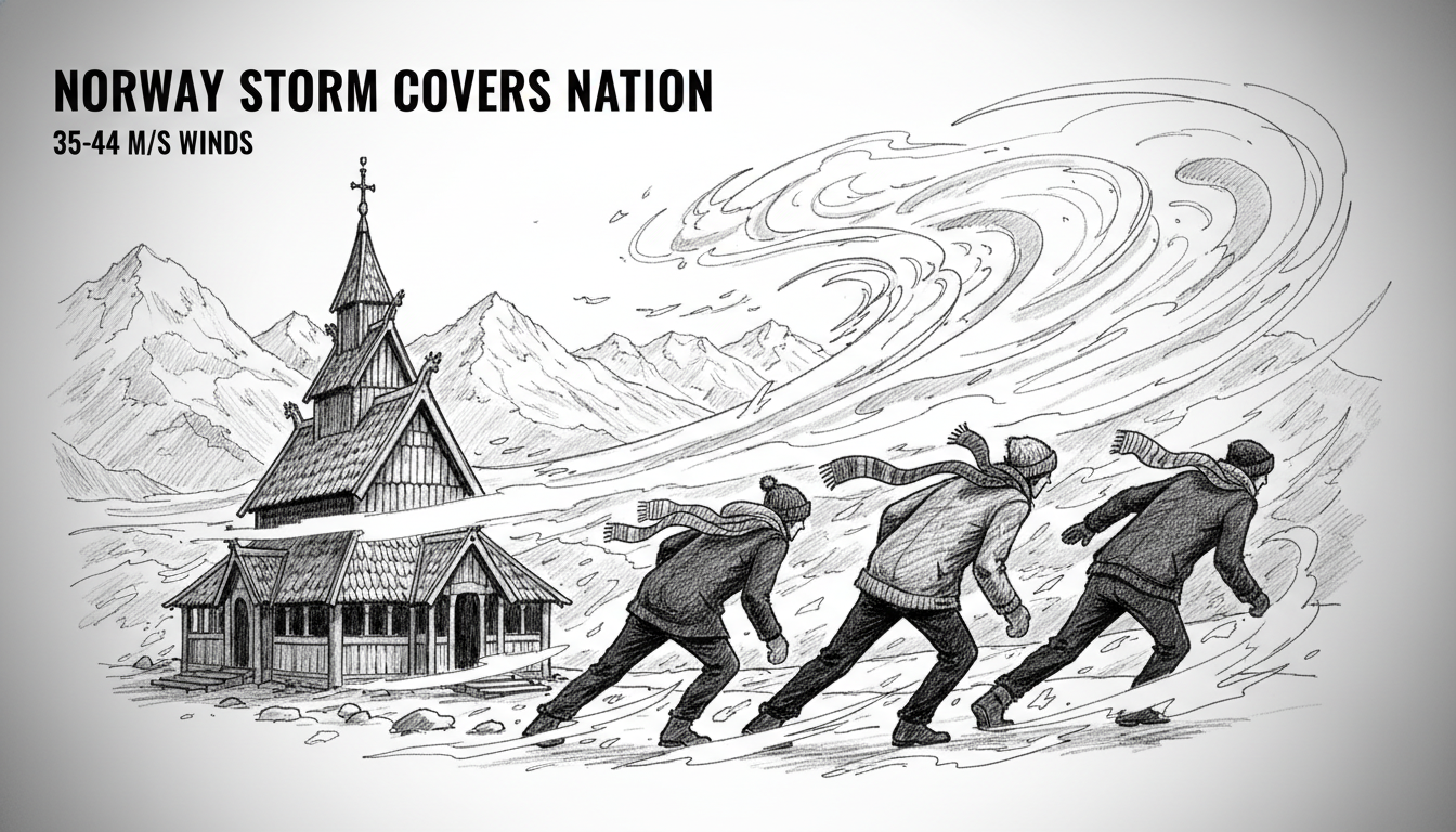 Norway Storm Covers Nation: 35-44 m/s Winds