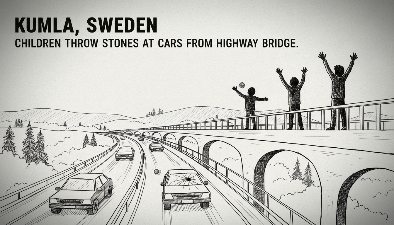 Children Throw Stones at Cars from Highway Bridge in Kumla