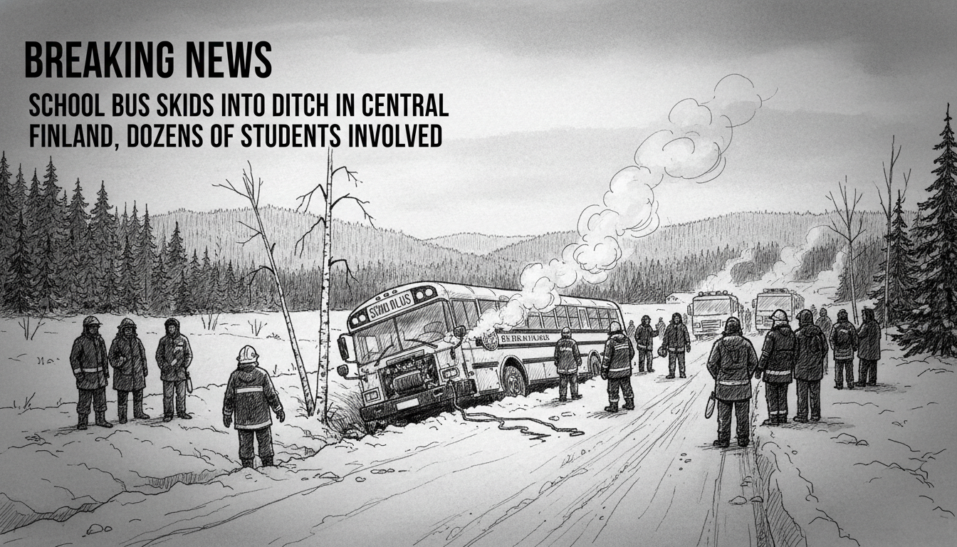 School Bus Skids into Ditch in Central Finland, Dozens of Students Involved