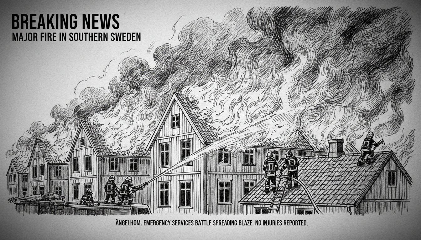 Major Fire Spreads Through Buildings in Southern Sweden