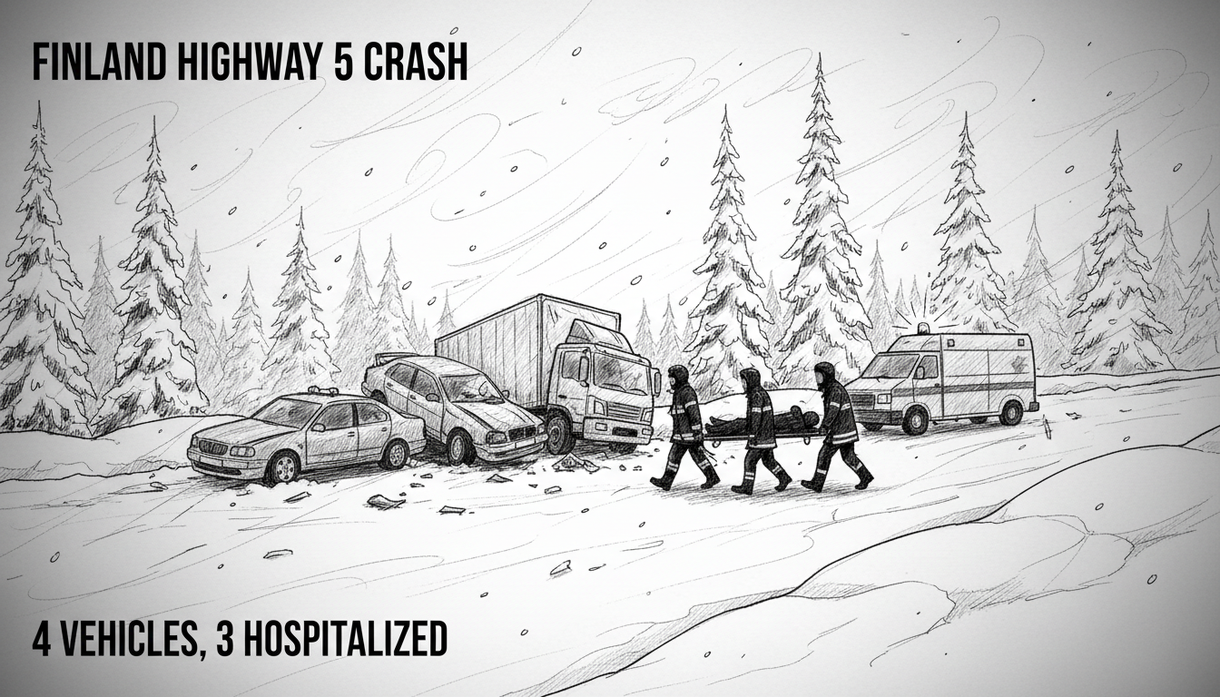 Finland Highway 5 Crash: 4 Vehicles, 3 Hospitalized