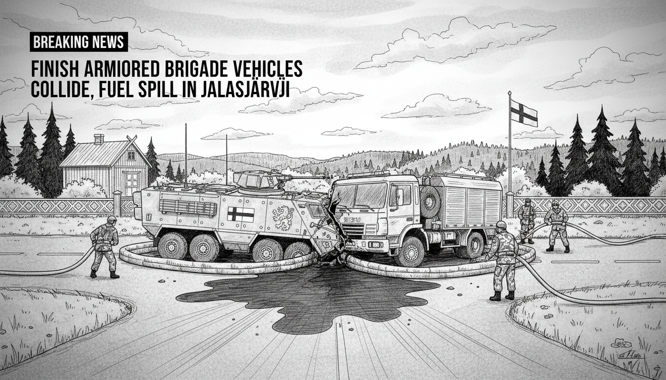Finnish Armored Brigade Vehicles Collide at Intersection with Fuel Spill