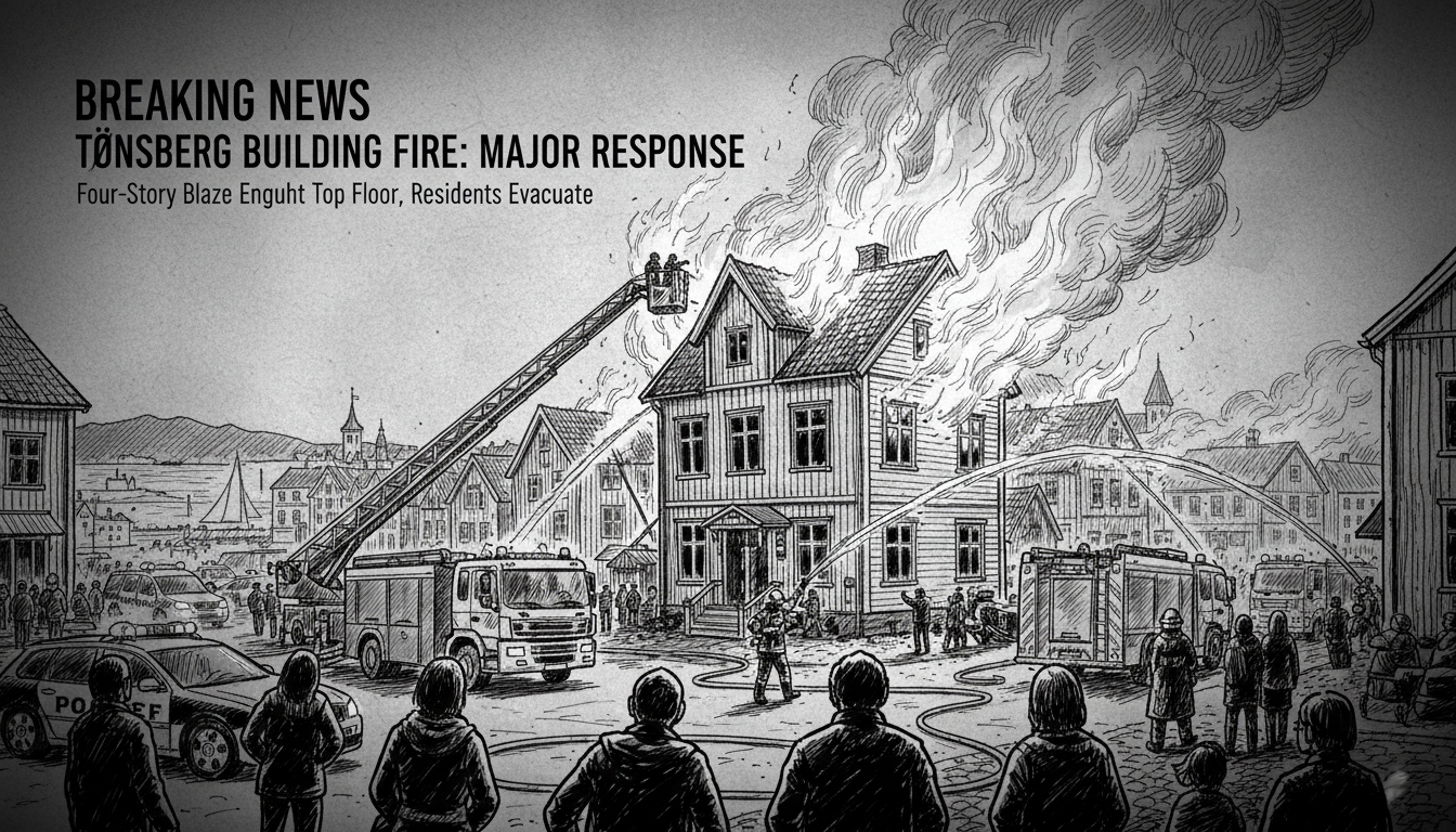 Four-Story Building Fire in Tønsberg Prompts Major Emergency Response