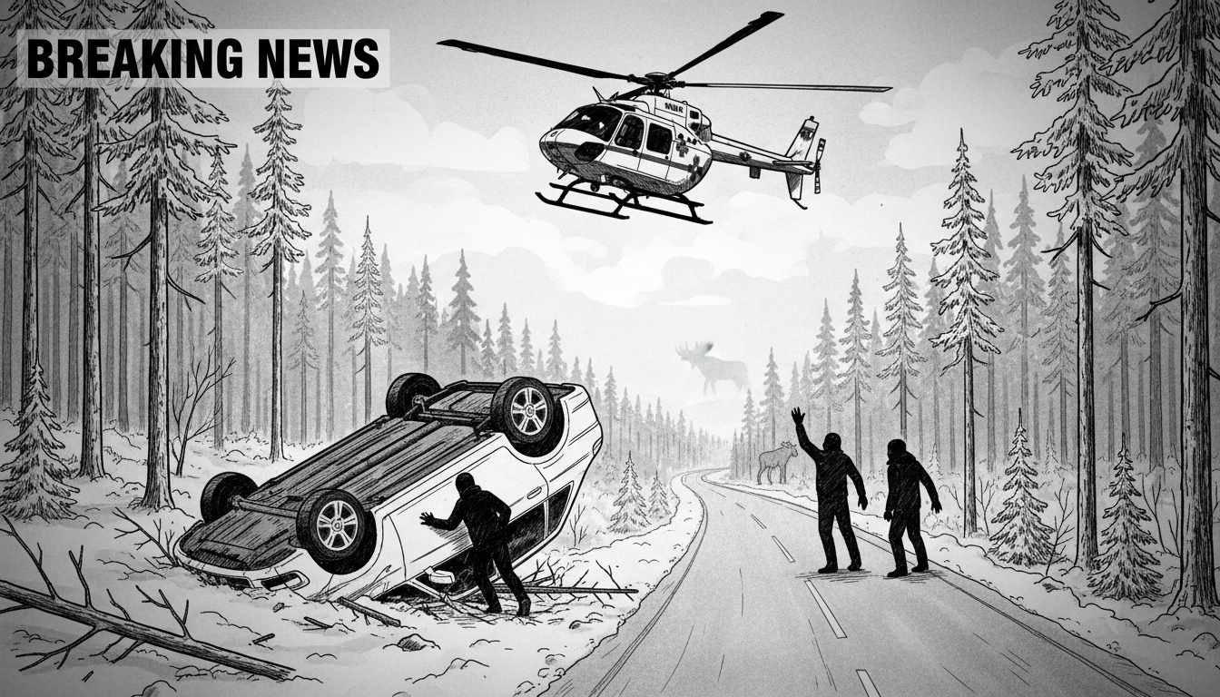 Car Flips Off Road After Driver Swerves to Avoid Animal