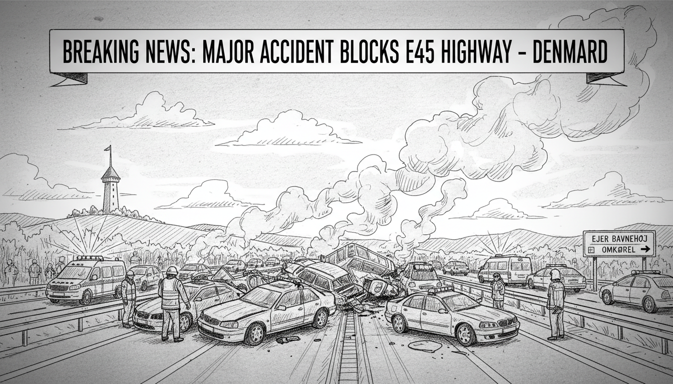Major Accident Blocks Both Lanes on Denmark's E45 Highway