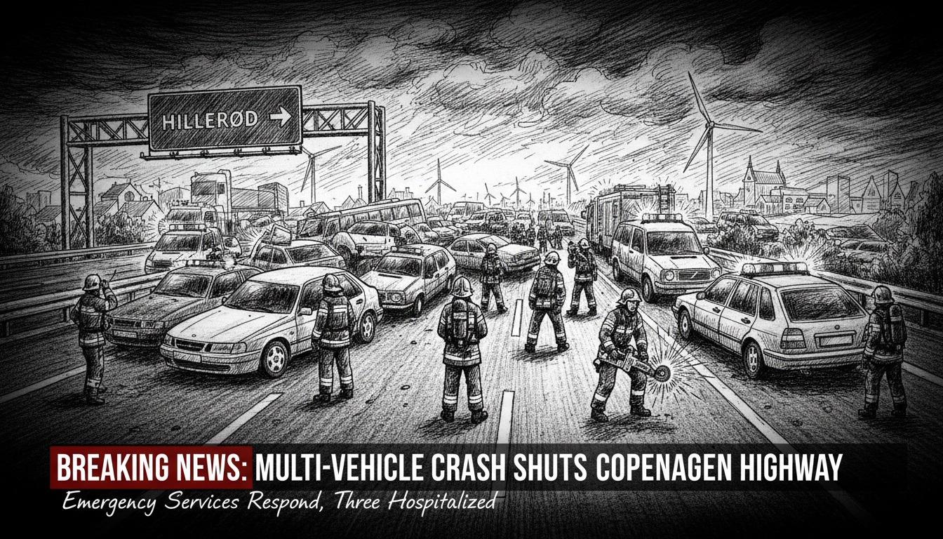 Multi-Vehicle Accident Blocks Copenhagen Highway Near Hillerød