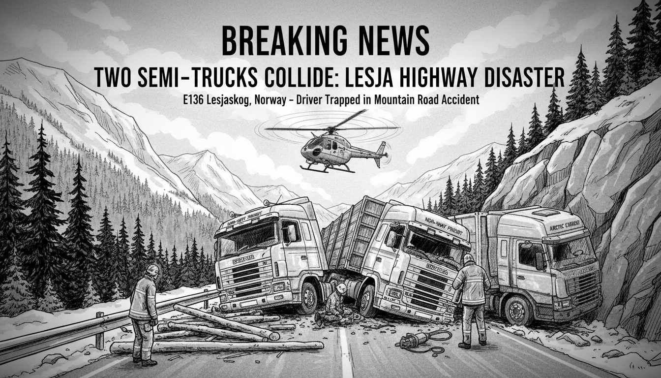 Two Semi-Trucks Collide in Lesja Highway Accident