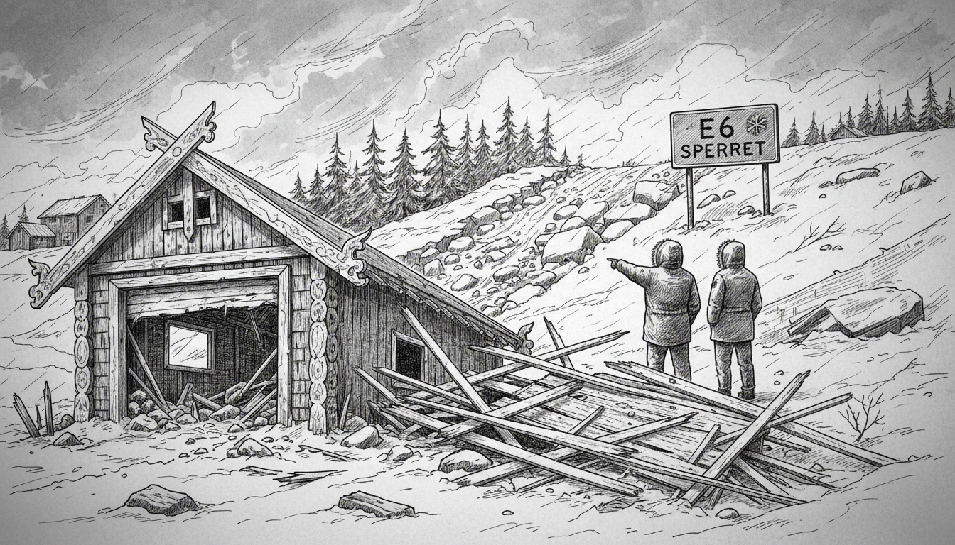 Norway Storm Wrecks Garage, Closes E6 Highway