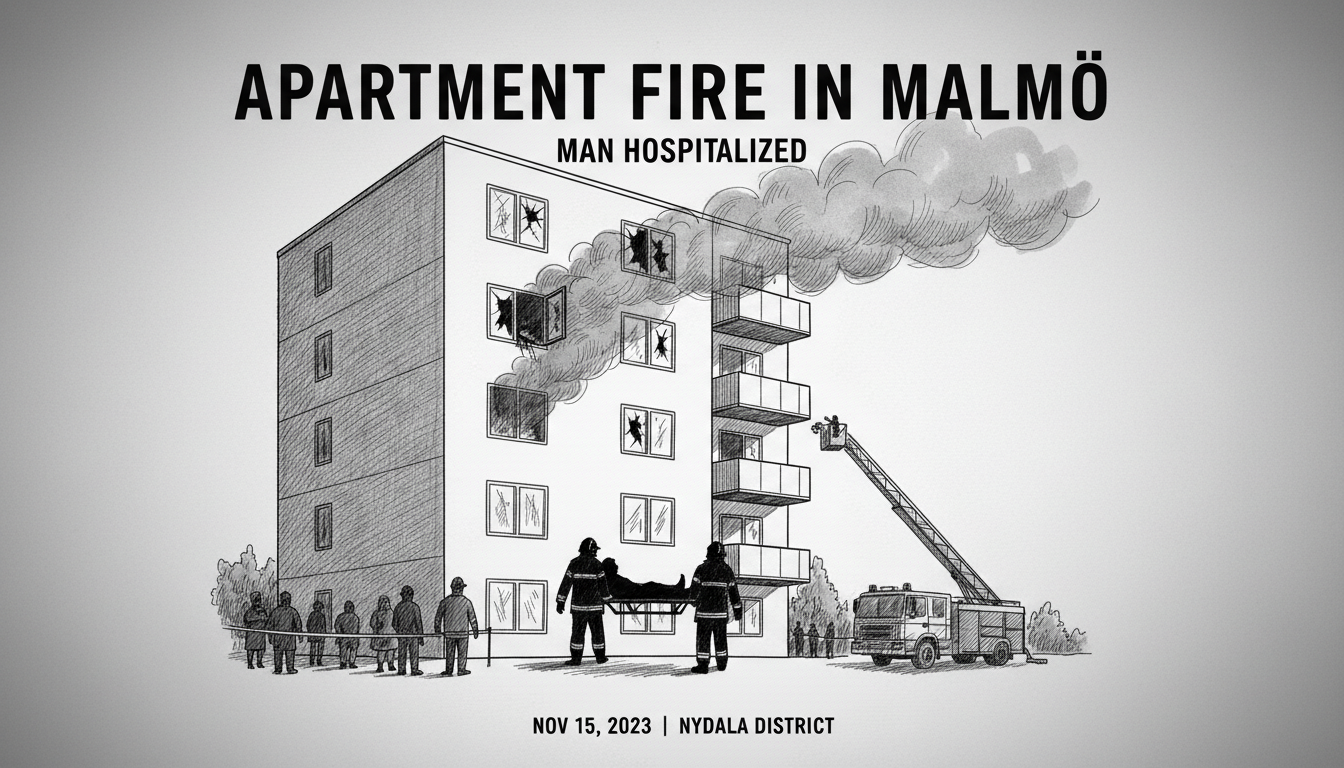 Man Hospitalized After Apartment Fire in Malmö