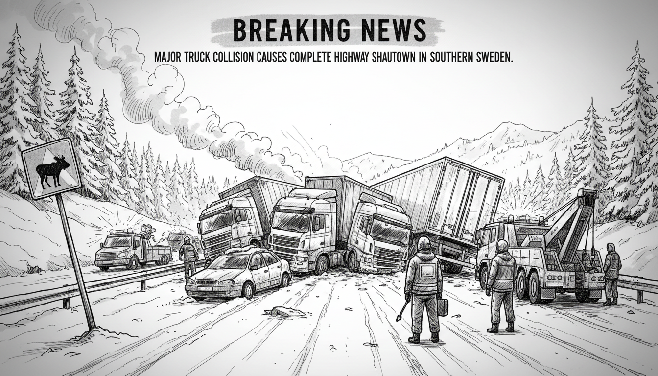 Major Truck Collision Causes Complete Highway Shutdown in Southern Sweden