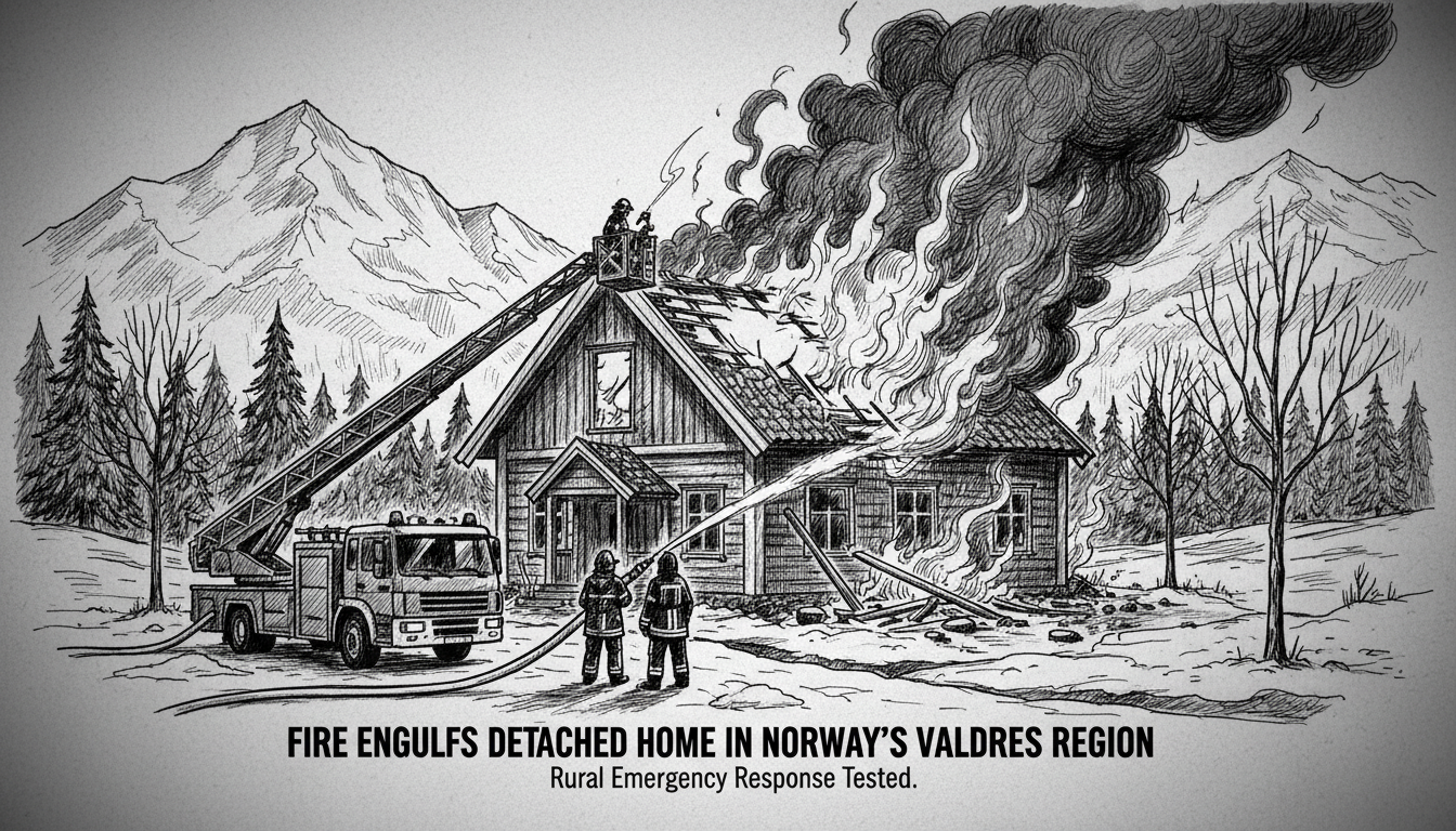 Fire Engulfs Detached Home in Norway's Valdres Region