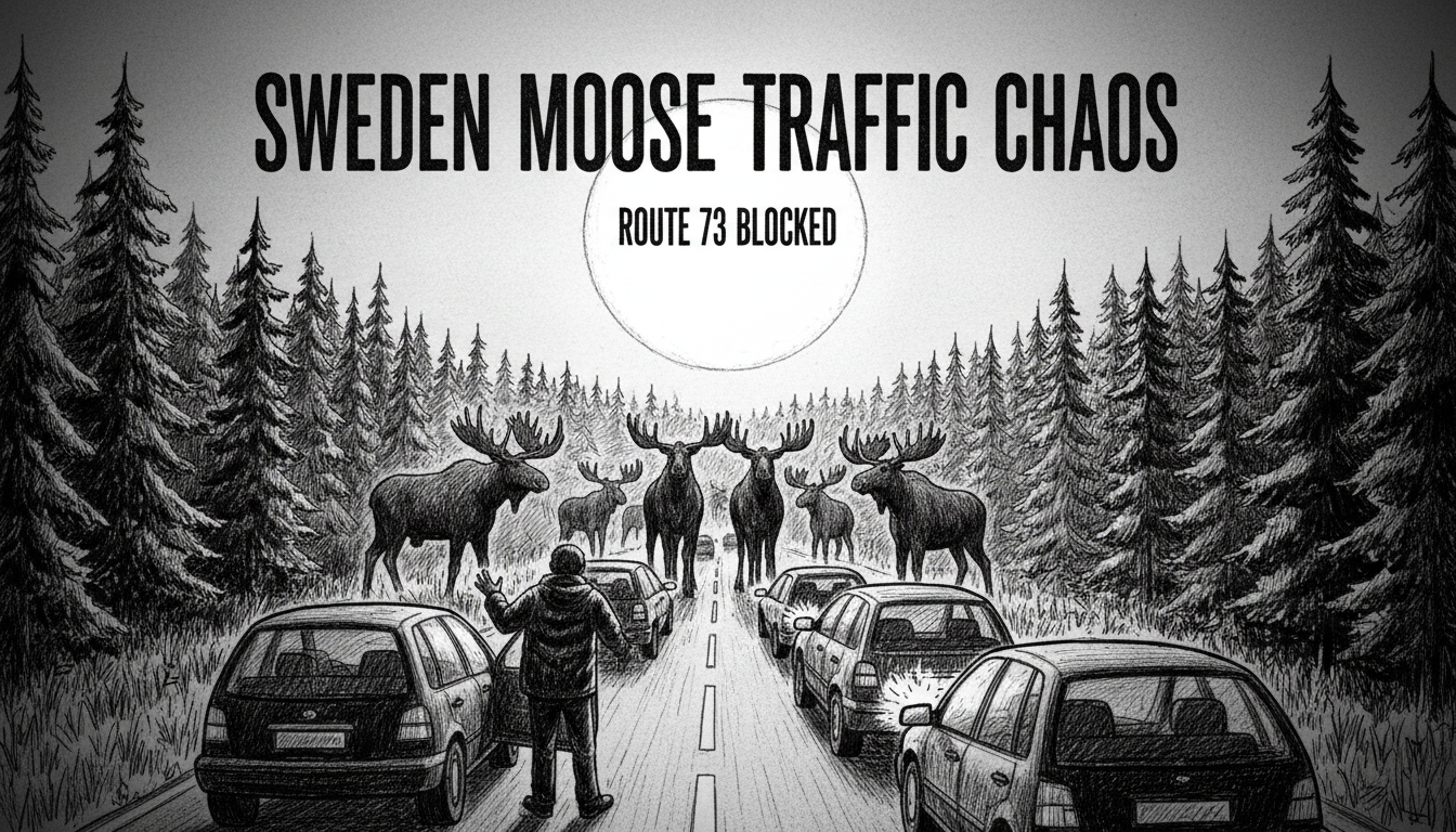 Sweden Moose Traffic Chaos: Route 73 Blocked