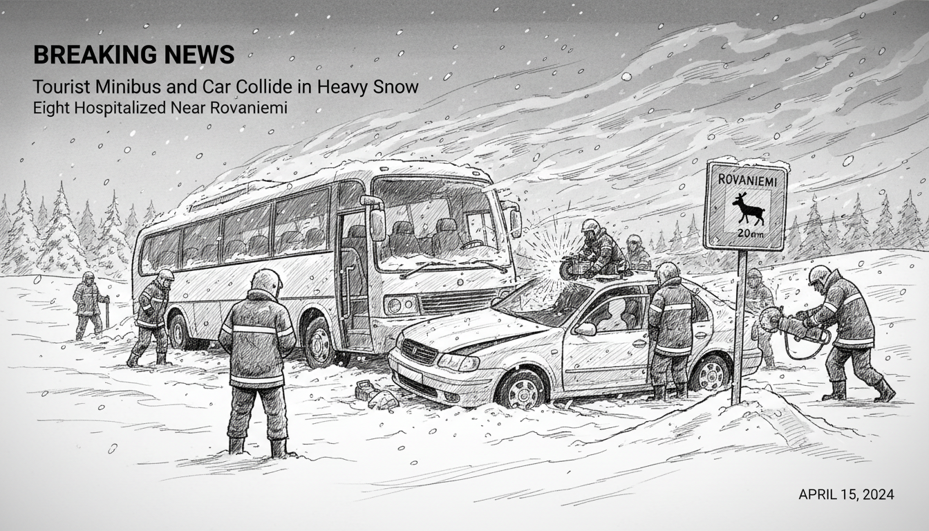 Tourist Minibus and Car Collide in Heavy Snow Near Rovaniemi, Eight Hospitalized
