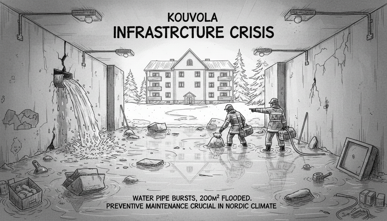 Water Pipe Bursts in Kouvola Apartment Building Basement