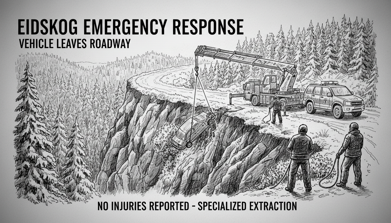 Vehicle Leaves Roadway in Eidskog Emergency Response