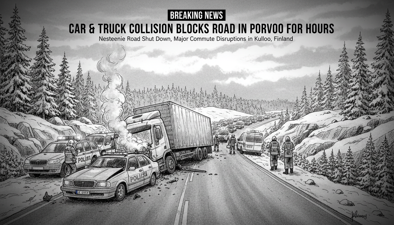 Car and Truck Collision Blocks Road in Porvoo for Hours