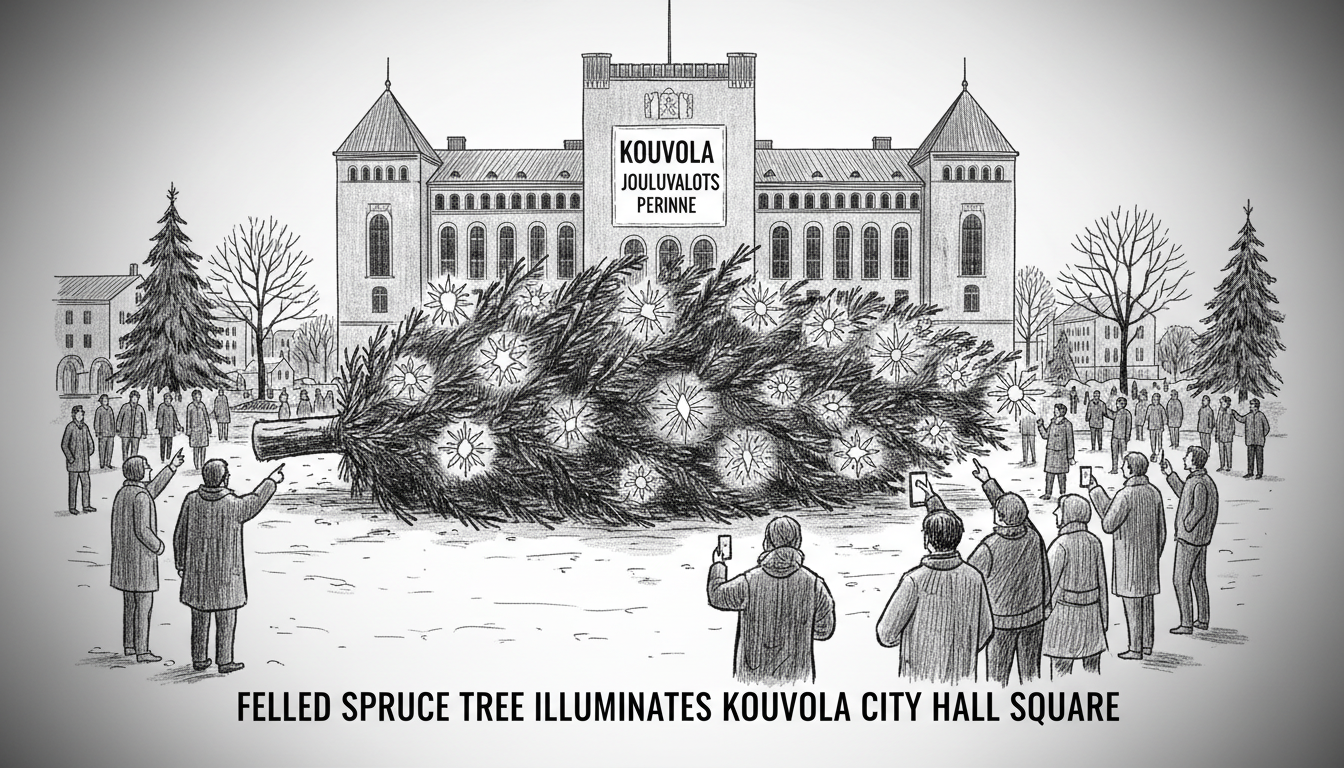 Felled Spruce Tree Illuminates Kouvola City Hall Square