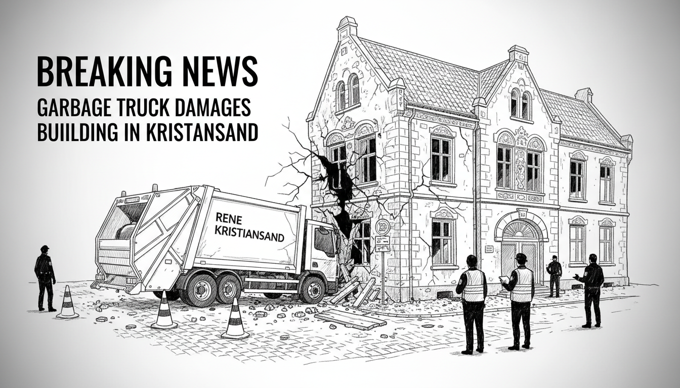 Garbage Truck Damages Building in Kristiansand City Center