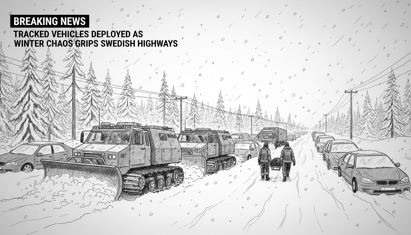 Tracked Vehicles Deployed as Winter Chaos Grips Swedish Highways