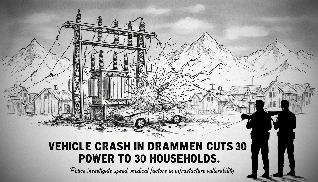 Vehicle Crash in Drammen Cuts Power to 30 Households