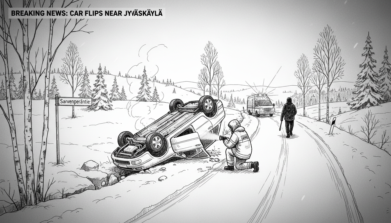 Car Flips Over in Road Accident Near Jyväskylä