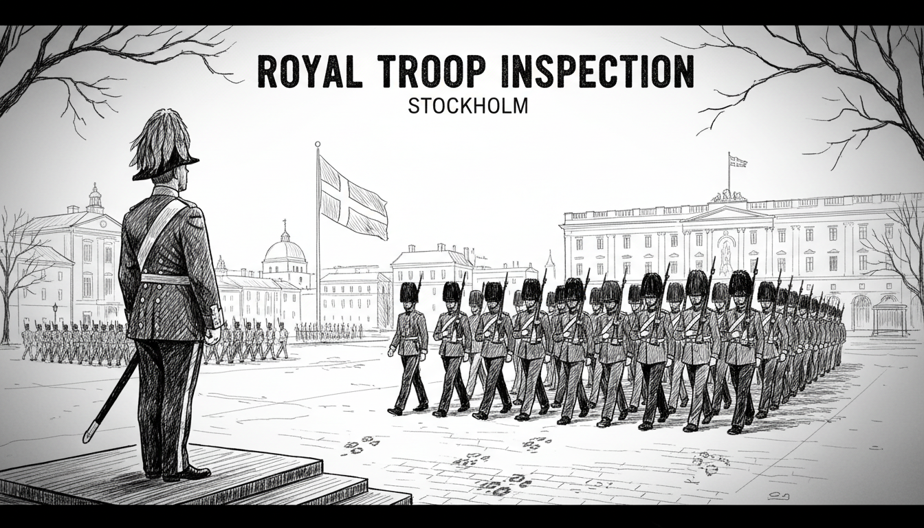 Royal Troop Inspection as 400 Soldiers March Through Stockholm