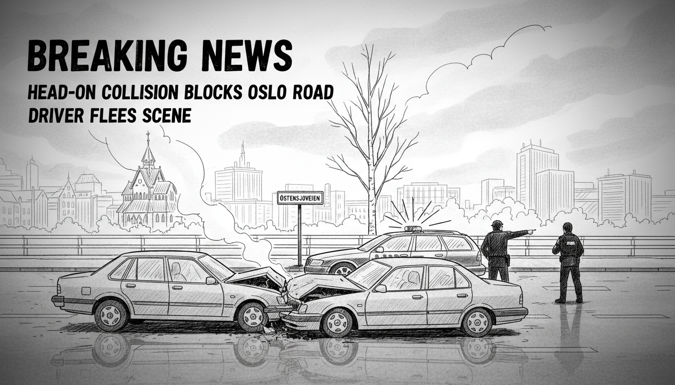 Head-On Collision Blocks Oslo Road as Driver Flees Scene