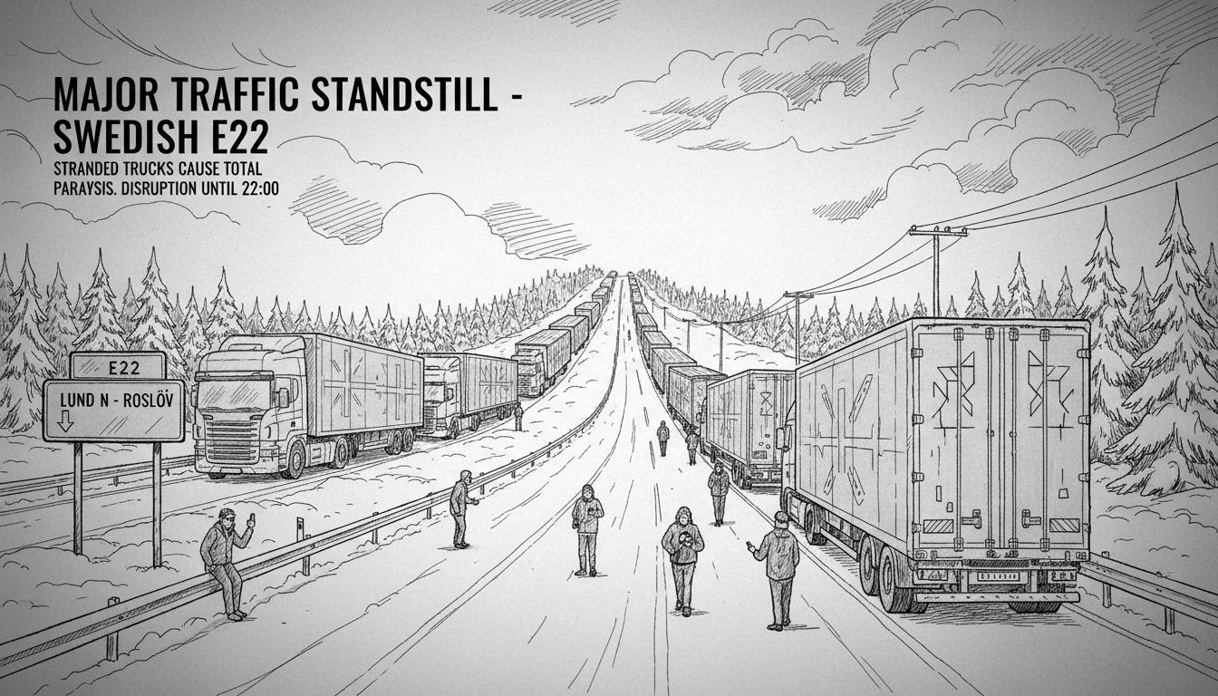 Major Traffic Standstill on Swedish E22 Highway