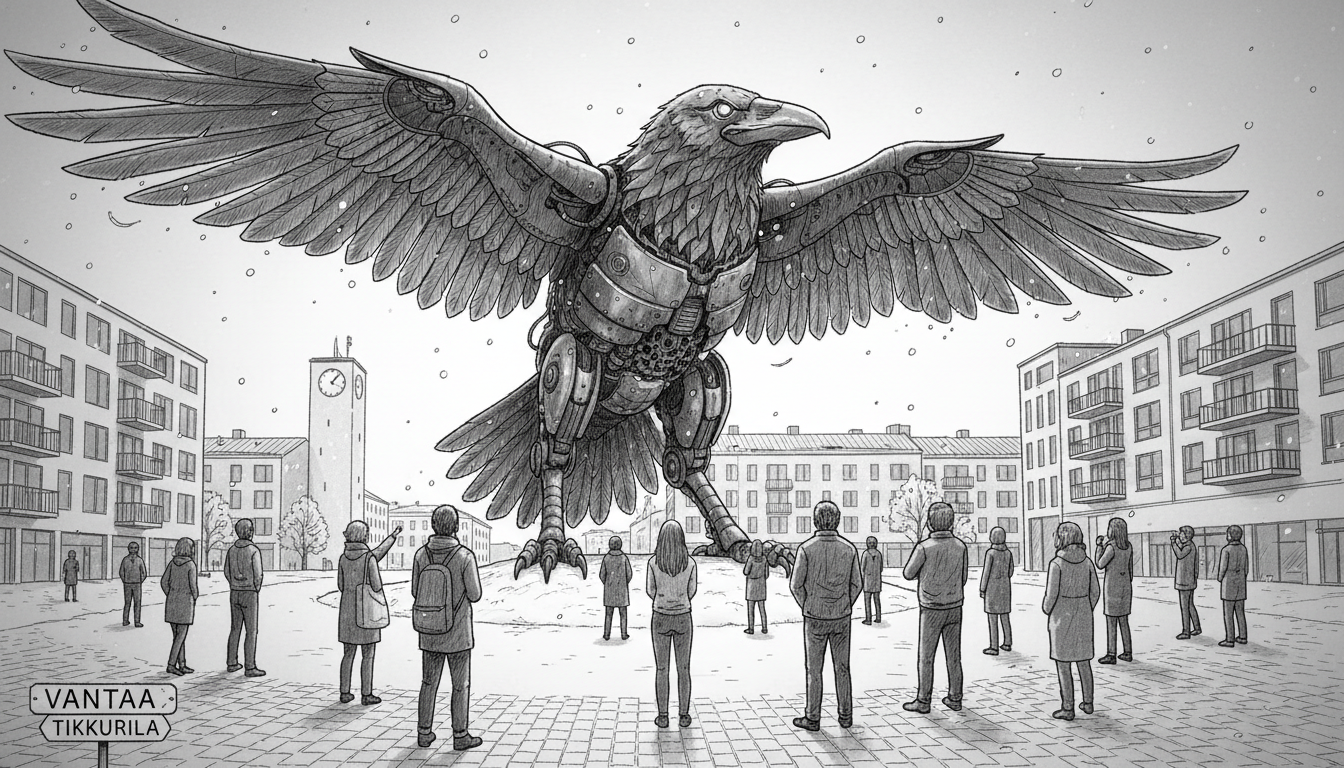 Massive Raven Sculpture Divides Opinion in Vantaa's Tikkurila District